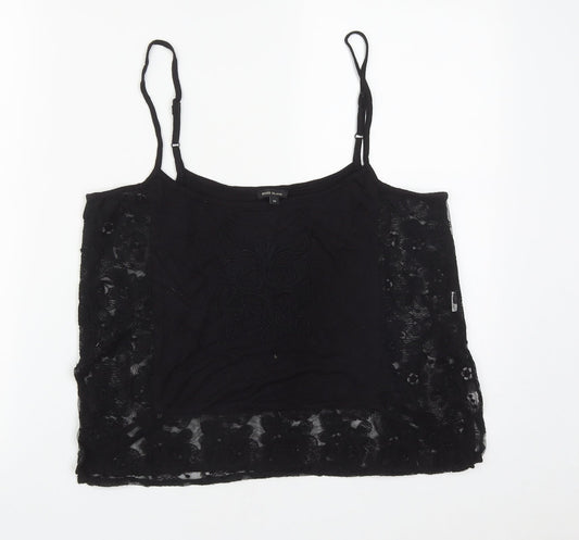 River Island Womens Black  Cotton Cropped Tank Size 10 Scoop Neck