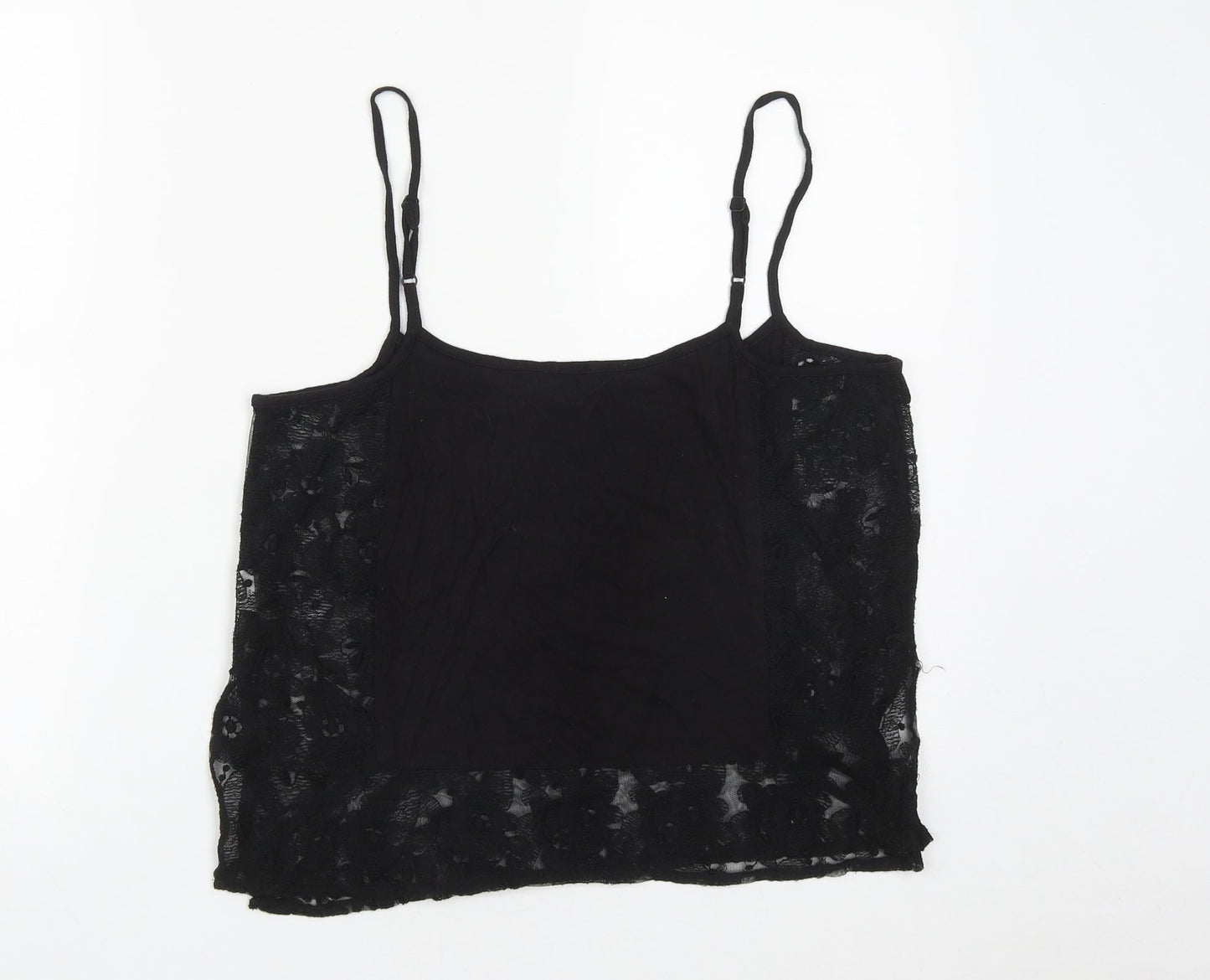 River Island Womens Black  Cotton Cropped Tank Size 10 Scoop Neck