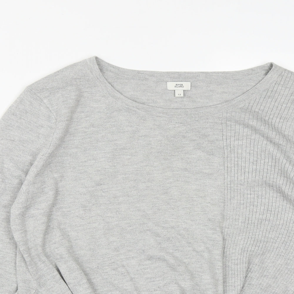 River Island Womens Grey Round Neck  Polyester Pullover Jumper Size 12