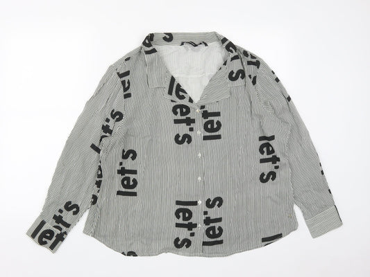 Sassy Soda Womens Multicoloured Striped Polyester Basic Button-Up Size L Collared