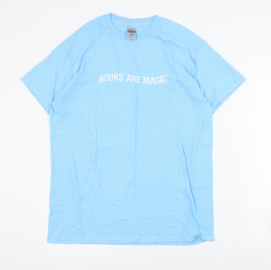 Gildan Womens Blue  Cotton Basic T-Shirt Size M Crew Neck - Slogan