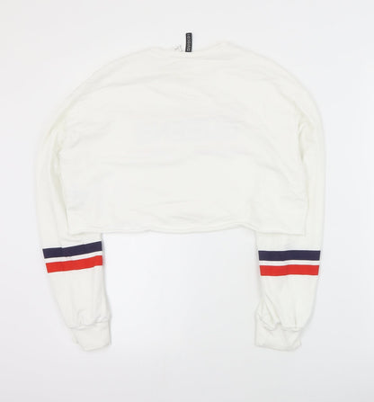 H&M Womens White  Cotton Pullover Sweatshirt Size S  Pullover - Cropped