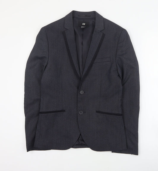 H&M Mens Grey  Polyester Jacket Suit Jacket Size S
