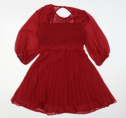 ASOS Womens Red  Polyester A-Line  Size 10  Round Neck Snap