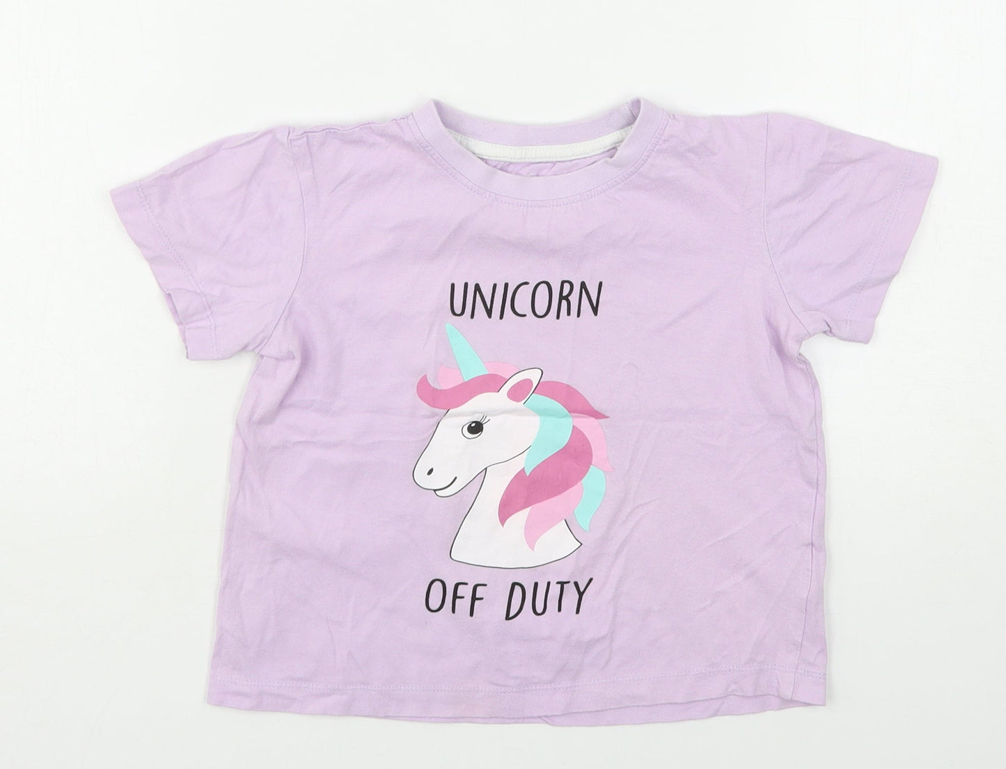 Threadgirls Girls Purple  Cotton Basic T-Shirt Size 5-6 Years Round Neck  - Unicorn