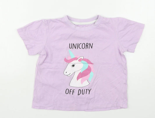 Threadgirls Girls Purple  Cotton Basic T-Shirt Size 5-6 Years Round Neck  - Unicorn