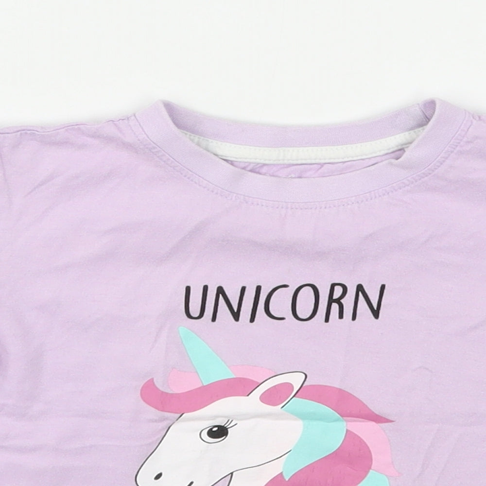 Threadgirls Girls Purple  Cotton Basic T-Shirt Size 5-6 Years Round Neck  - Unicorn