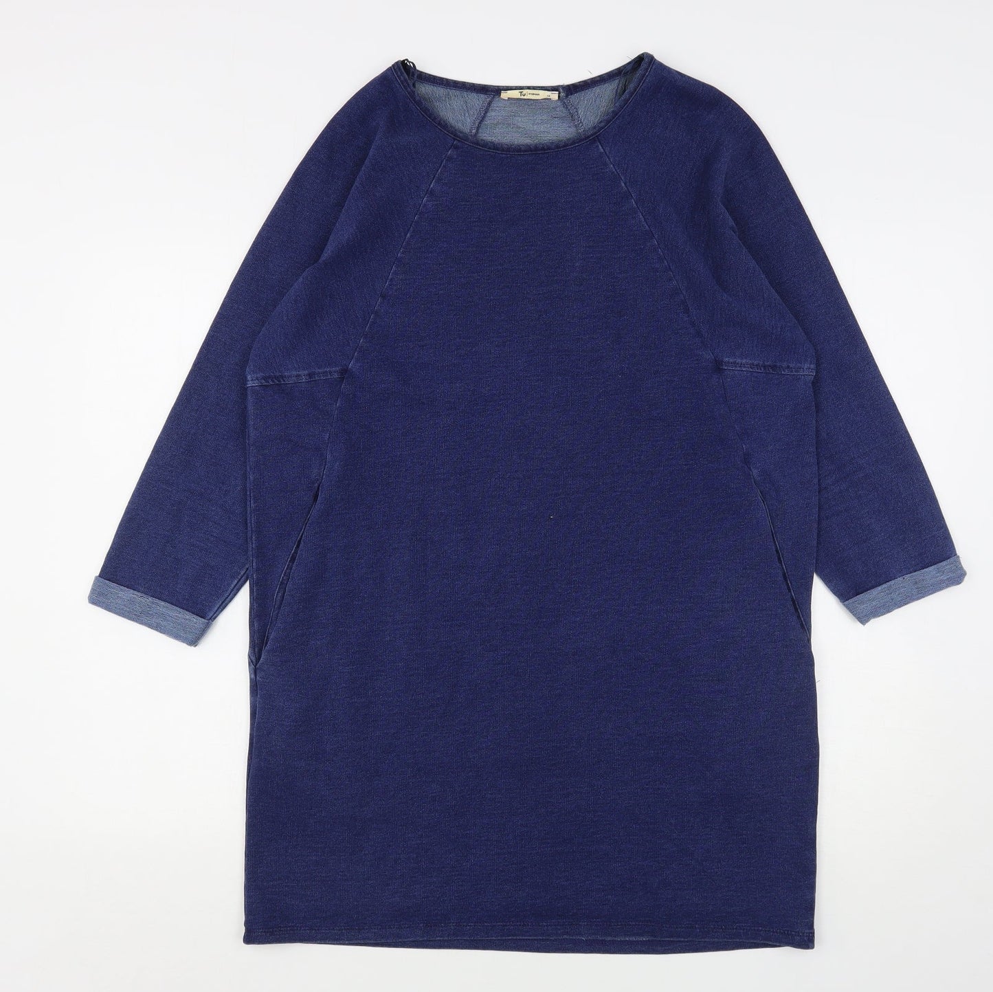 TU Womens Blue Round Neck  Cotton Pullover Jumper Size 12