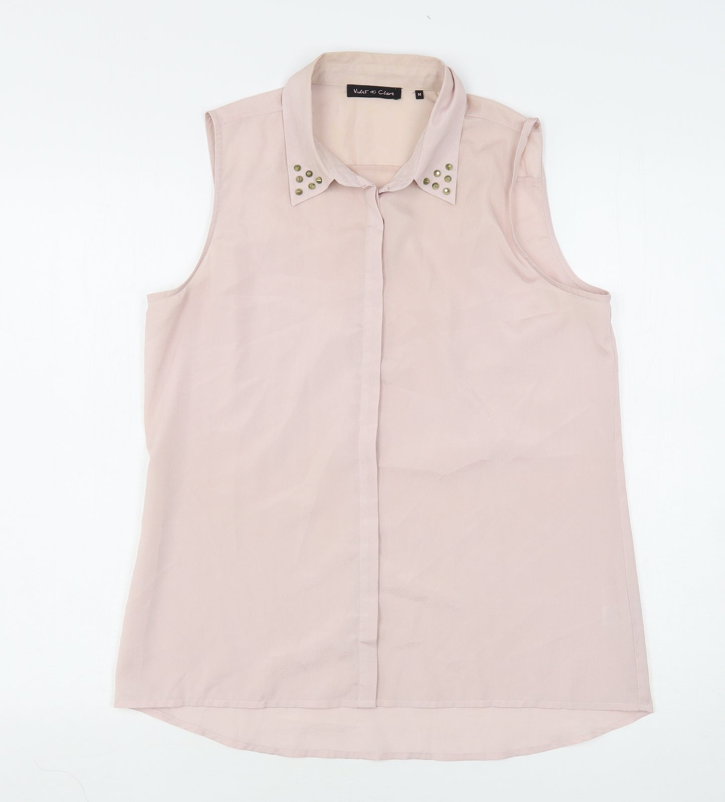 Violet & Claire Womens Pink  Polyester Basic Blouse Size M Collared
