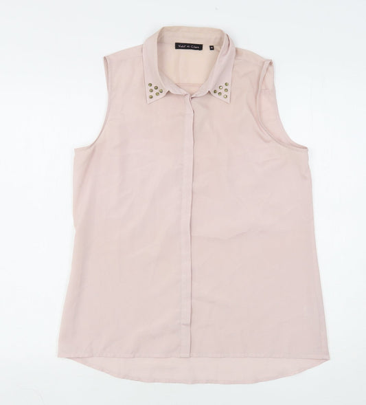Violet & Claire Womens Pink  Polyester Basic Blouse Size M Collared