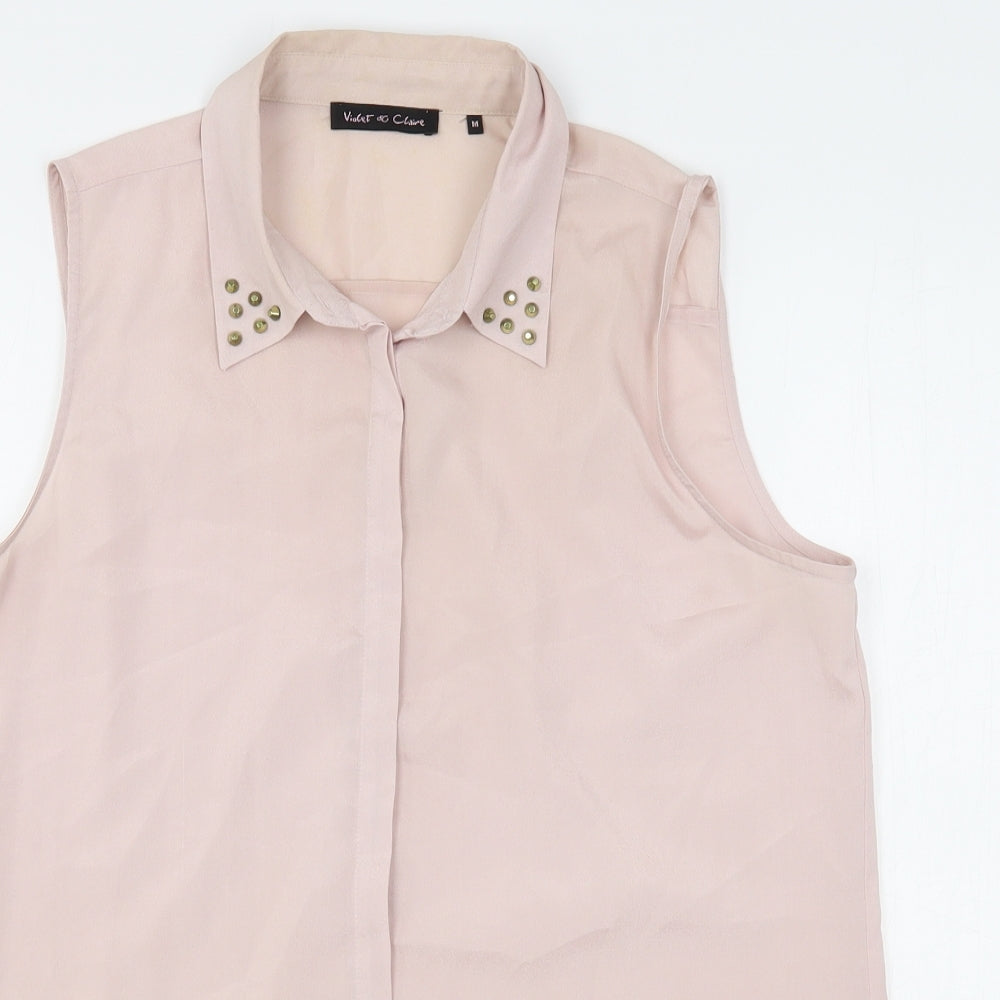 Violet & Claire Womens Pink  Polyester Basic Blouse Size M Collared