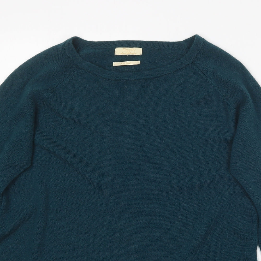 Classic Womens Blue Round Neck  Cotton Pullover Jumper Size S