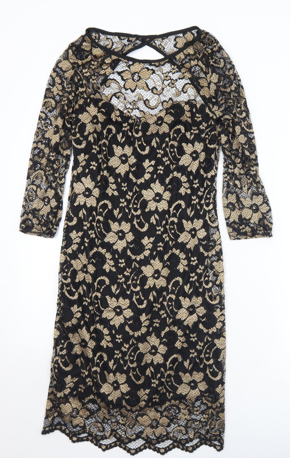 Atmosphere Womens Gold Floral Nylon Shift  Size 12  Round Neck