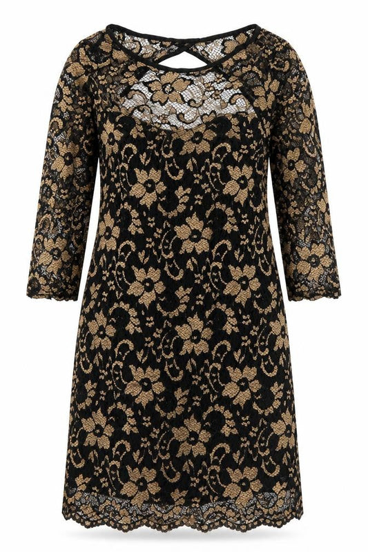 Atmosphere Womens Gold Floral Nylon Shift  Size 12  Round Neck