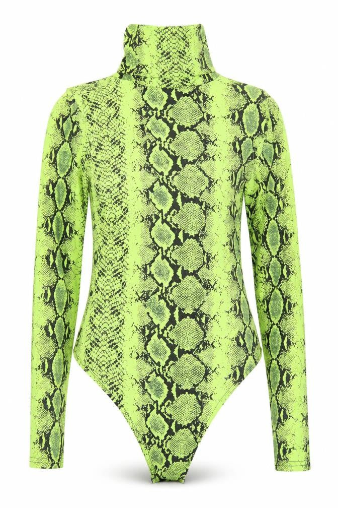 Boohoo Womens Green Animal Print Viscose Bodysuit One-Piece Size 8