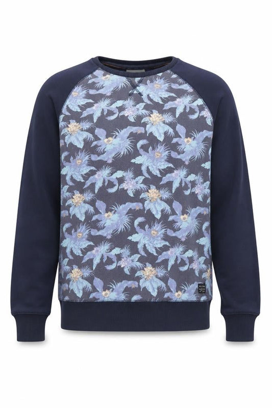 Blend Mens Blue Floral Cotton Pullover Sweatshirt Size M