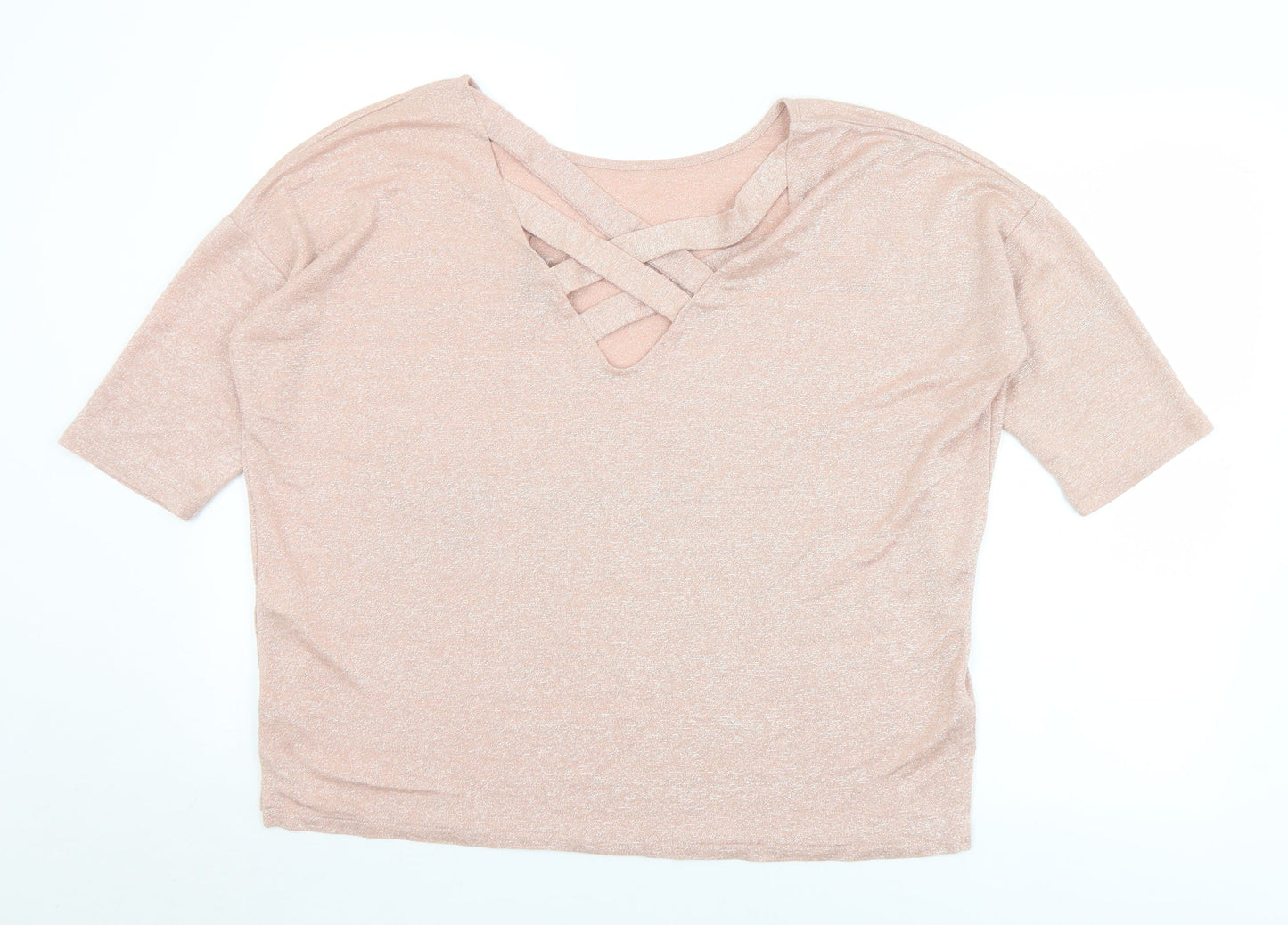 New Look Womens Pink  Viscose Basic Blouse Size L V-Neck