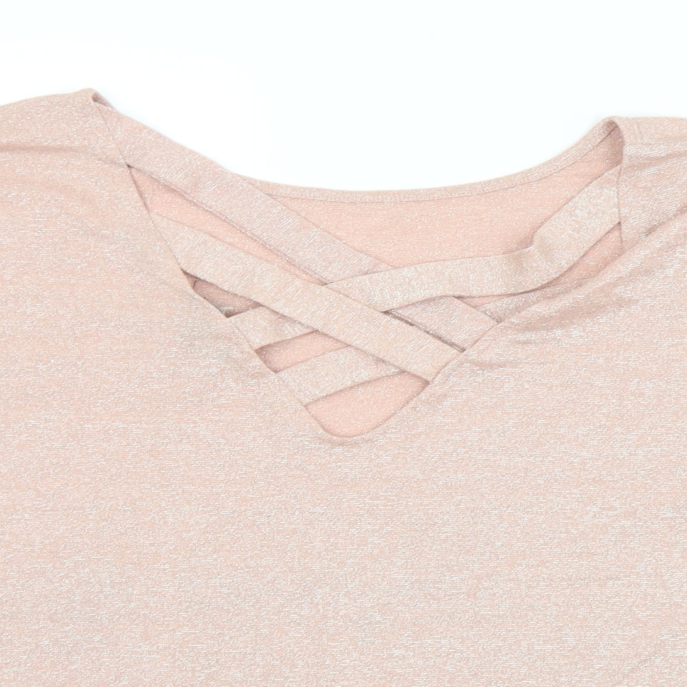 New Look Womens Pink  Viscose Basic Blouse Size L V-Neck