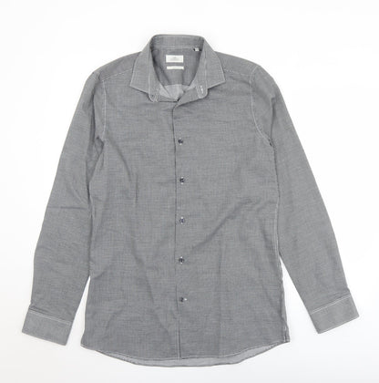 Next Mens Black Check Polyester  Button-Up Size 15.5 Collared Button