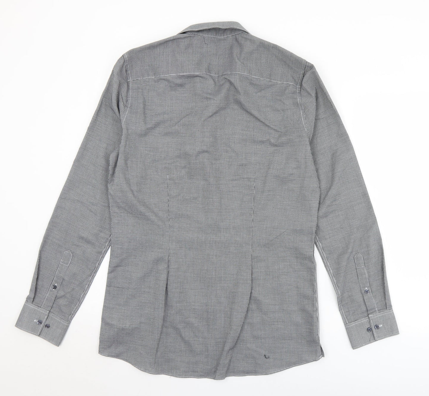 NEXT Mens Black Check Polyester  Button-Up Size 15.5 Collared Button