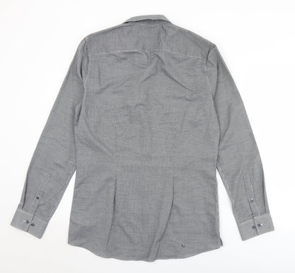 Next Mens Black Check Polyester  Button-Up Size 15.5 Collared Button