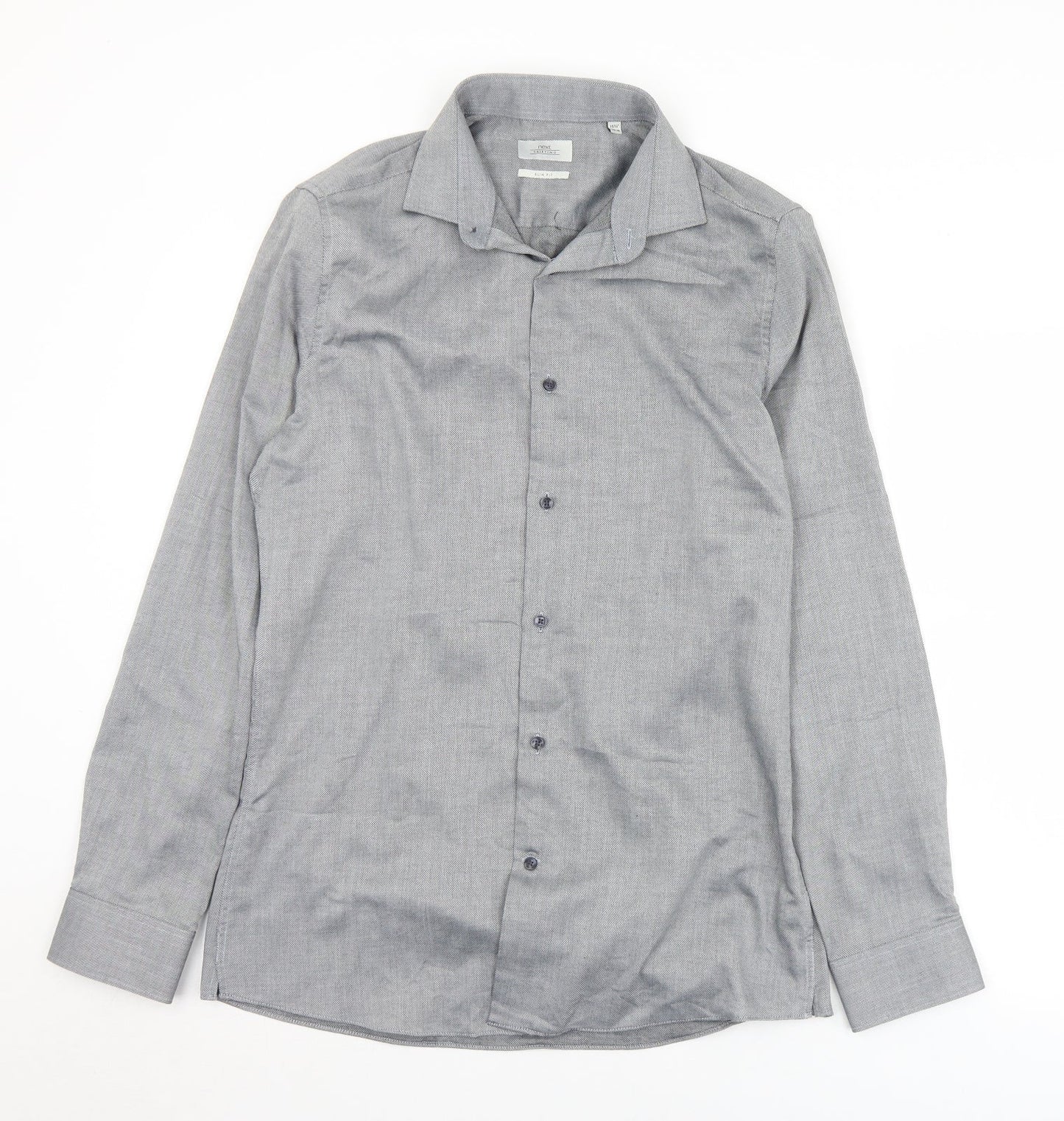 NEXT Mens Grey  Polyester  Button-Up Size 15.5 Collared Button