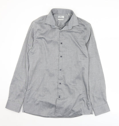 Next Mens Grey  Polyester  Button-Up Size 15.5 Collared Button
