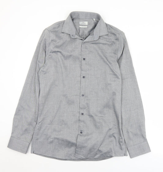 NEXT Mens Grey  Polyester  Button-Up Size 15.5 Collared Button