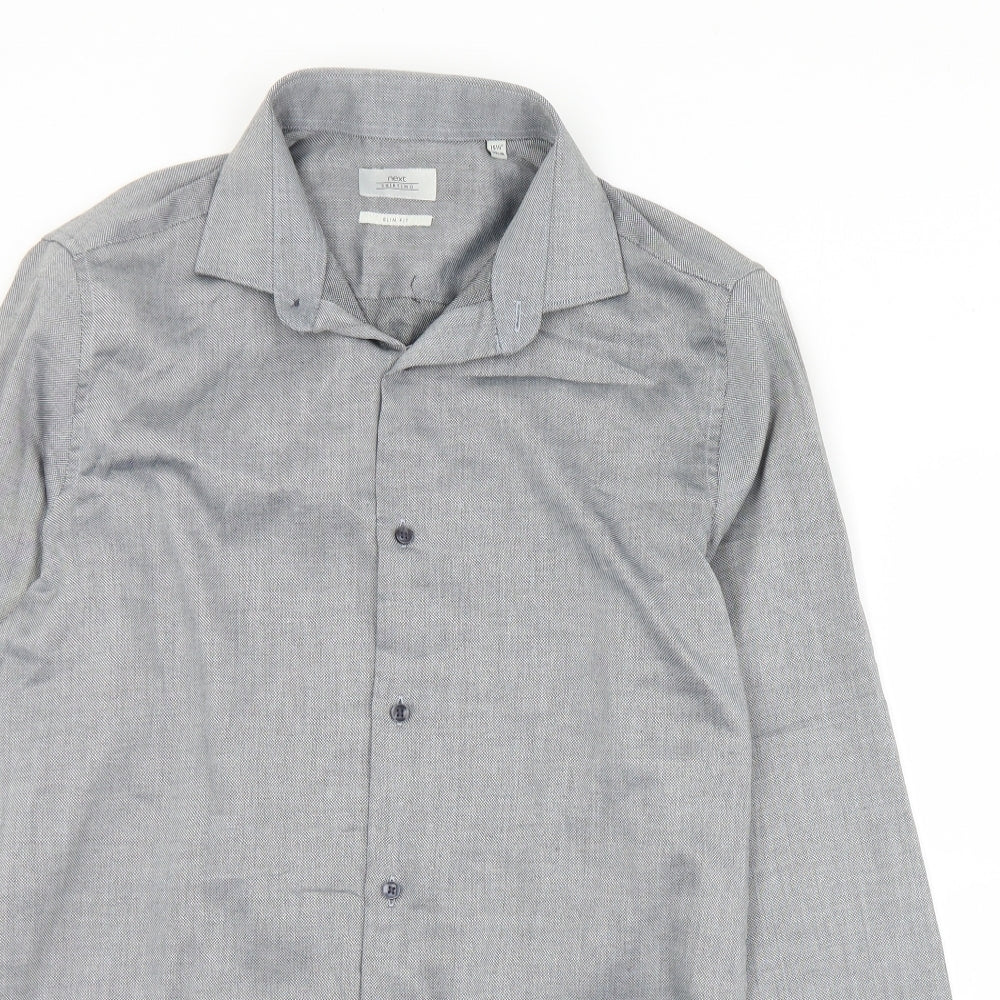 NEXT Mens Grey  Polyester  Button-Up Size 15.5 Collared Button
