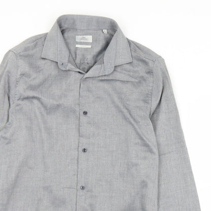 Next Mens Grey  Polyester  Button-Up Size 15.5 Collared Button