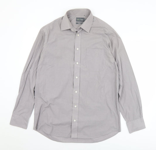 Marks and Spencer Mens Grey  Polyester  Button-Up Size 15.5 Collared Button