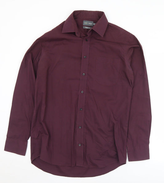 Marks and Spencer Mens Purple  Cotton  Button-Up Size 15.5 Collared Button