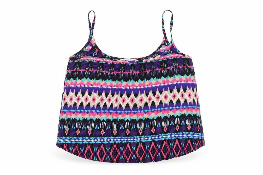 New Look Womens Purple Geometric Polyester Basic Tank Size 8 Square Neck