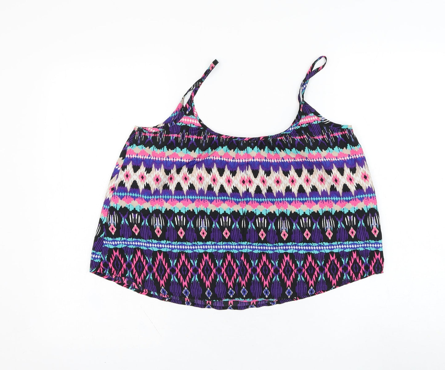 New Look Womens Purple Geometric Polyester Basic Tank Size 8 Square Neck