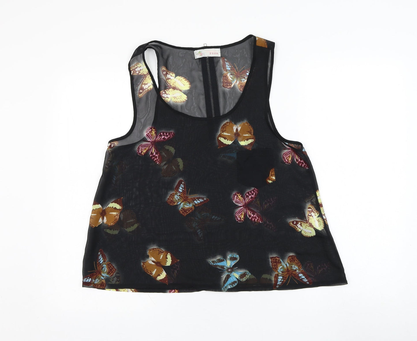 Cameo Rose Womens Black  Polyester Basic Tank Size 10 Round Neck - Butterfly