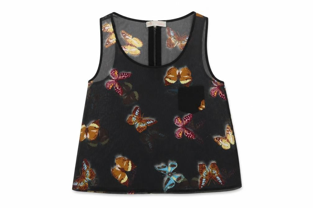 Cameo Rose Womens Black Polyester Basic Tank Size 10 Round Neck - Butterfly