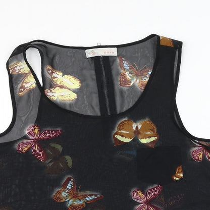 Cameo Rose Womens Black Polyester Basic Tank Size 10 Round Neck - Butterfly