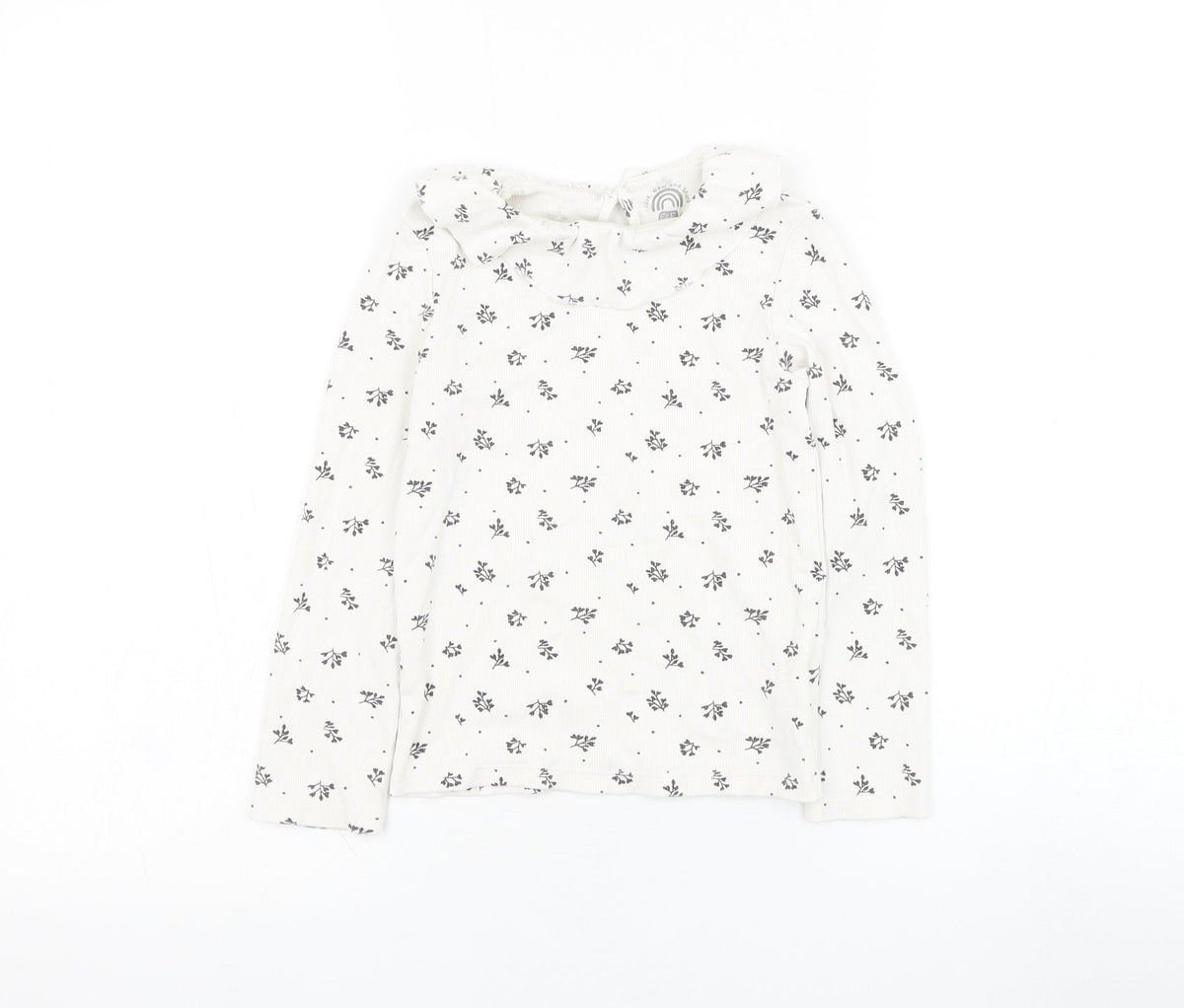 F&F Girls White Floral Cotton Basic T-Shirt Size 10 Years Round Neck Pullover