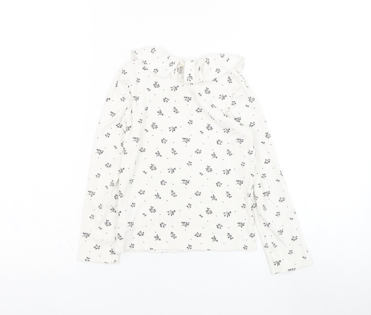 F&F Girls White Floral Cotton Basic T-Shirt Size 10 Years Round Neck Pullover