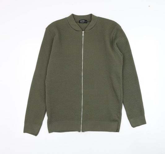 BoohooMAN Mens Green  Polyester Full Zip Sweatshirt Size S