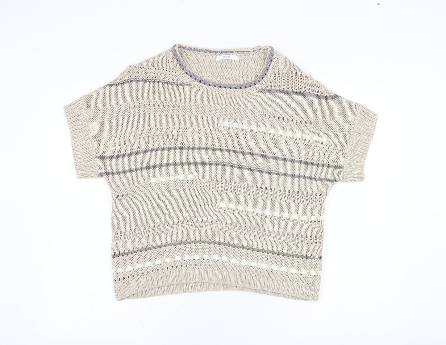 Marks and Spencer Womens Beige Round Neck  Acrylic Pullover Jumper Size 8
