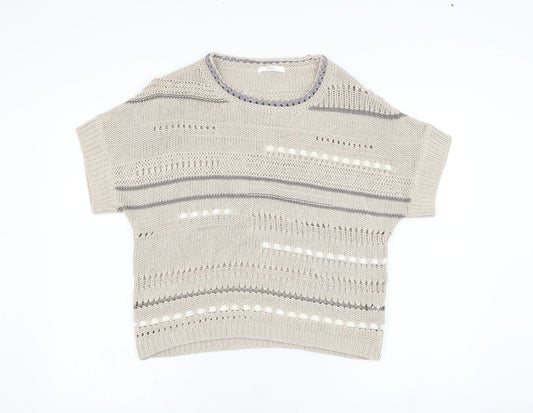 Marks and Spencer Womens Beige Round Neck  Acrylic Pullover Jumper Size 8