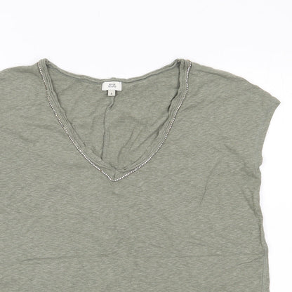 River Island Womens Green  Cotton Basic Tank Size 6 V-Neck