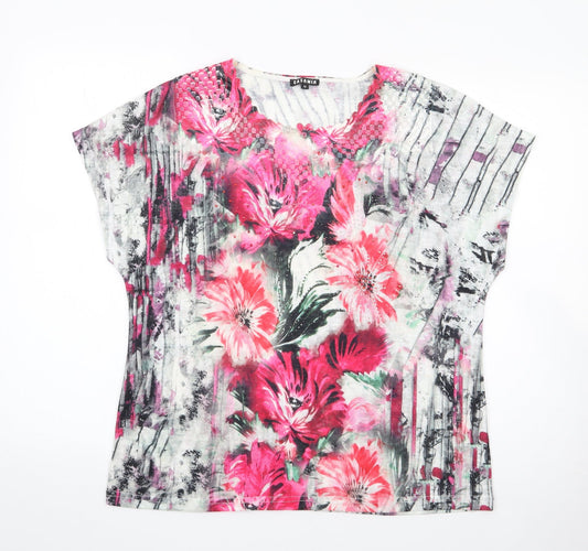Casamia` Womens Multicoloured Floral Polyester Jersey T-Shirt Size M Round Neck