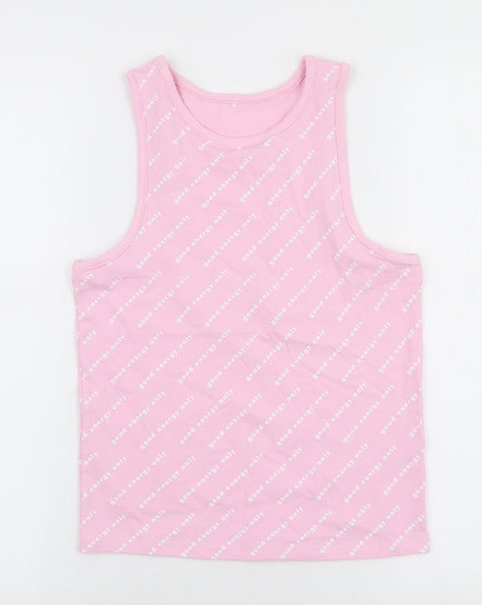 George Girls Pink  Cotton Jersey Tank Size 13-14 Years Round Neck Pullover - Good energy only