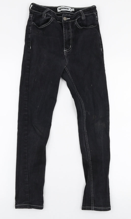 The Rockin Rev Womens Black  Cotton Skinny Jeans Size 6 L25 in Slim Zip