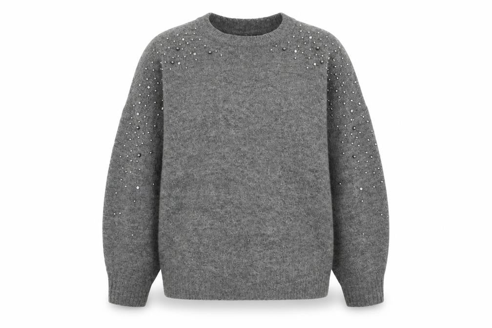 H&M Womens Grey Round Neck  Acrylic Pullover Jumper Size M