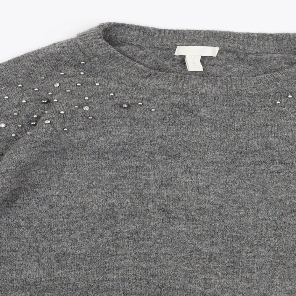 H&M Womens Grey Round Neck  Acrylic Pullover Jumper Size M