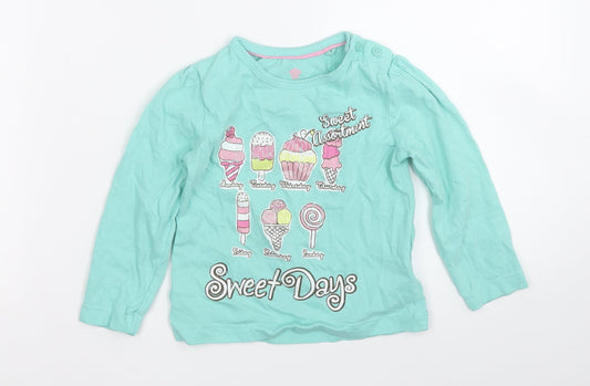 Lupilu Girls Green  Cotton Pullover T-Shirt Size 2 Years Round Neck