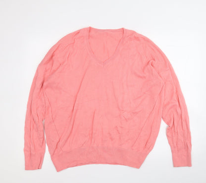 Dunnes Womens Pink V-Neck  Cotton Pullover Jumper Size L